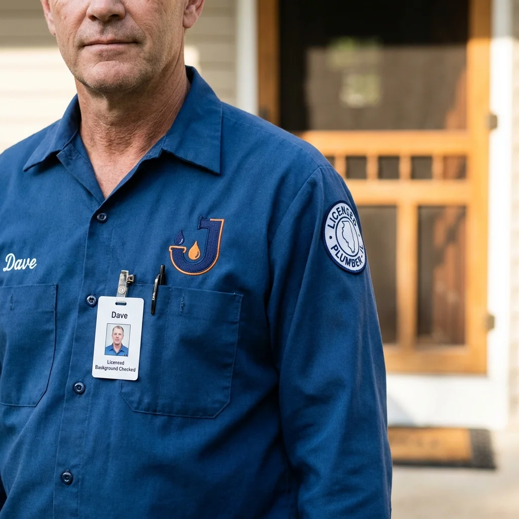 Licensed plumber showing ID badge in Jamaica, VT