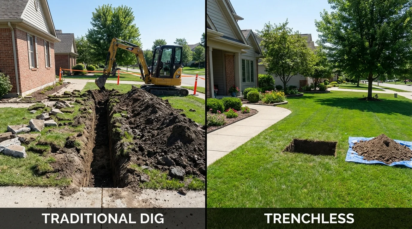 Trenchless sewer repair with minimal yard damage versus traditional excavation in Jamaica, VT